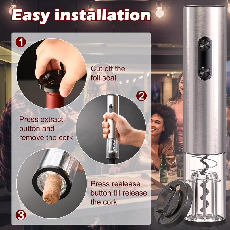 AtomDream Tech Electric Wine Opener, Battery-Operated Automatic Corkscrew with LED Light & Foil Cutter, Stainless Steel Reusable Wine Bottle Opener for Home, Kitchen, Parties & Gifts for Wine Lovers - Image 5